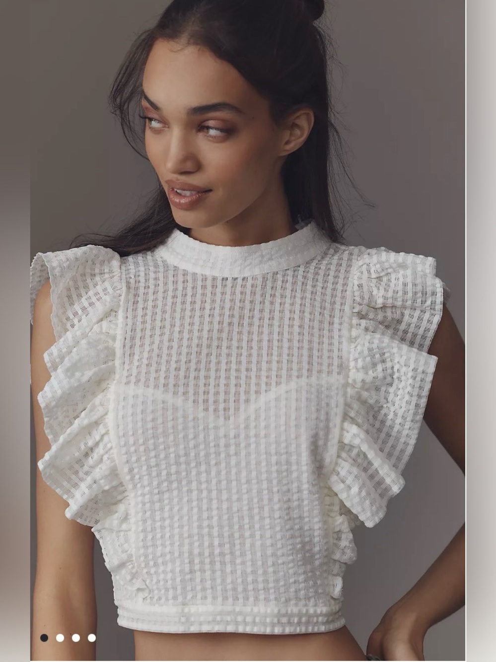 Maeve Crop Ruffle Mesh Stripe Top Blouse Fairy Size M